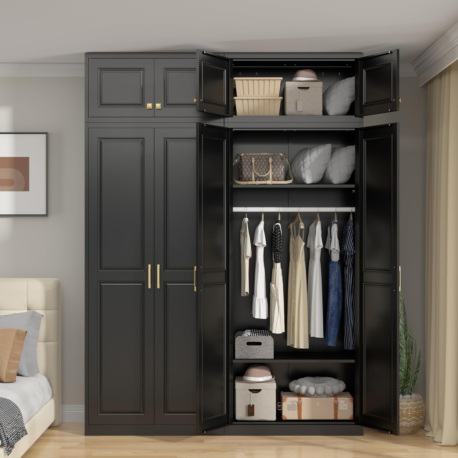 UNICOLY 15" Wall Mounted Storage Cabinet, Small Armoire Wardrobe Closet | Small Hanging Cabinet for Bedroom School, Employee, Gym, Armarios De Ropa para Dormitorio, Assembly Required, Black
