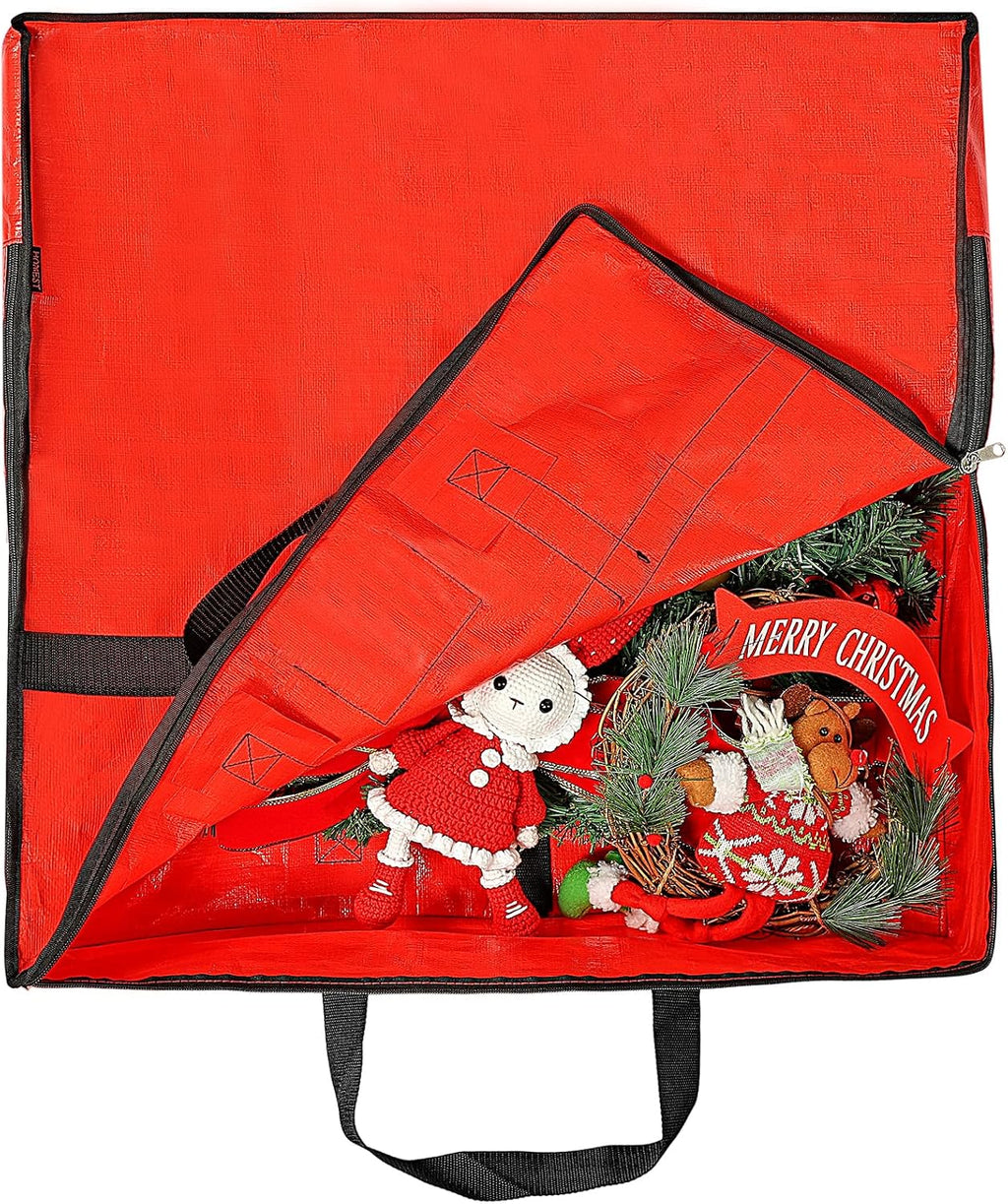HOMEST Christmas Wreath Storage Container, Wreath Bag, Durable Material, Zipper, Extra Securing Straps, Reinforced Handles, Dust, Pest Protection, 24" Premium Wreath Storage Organizer Box