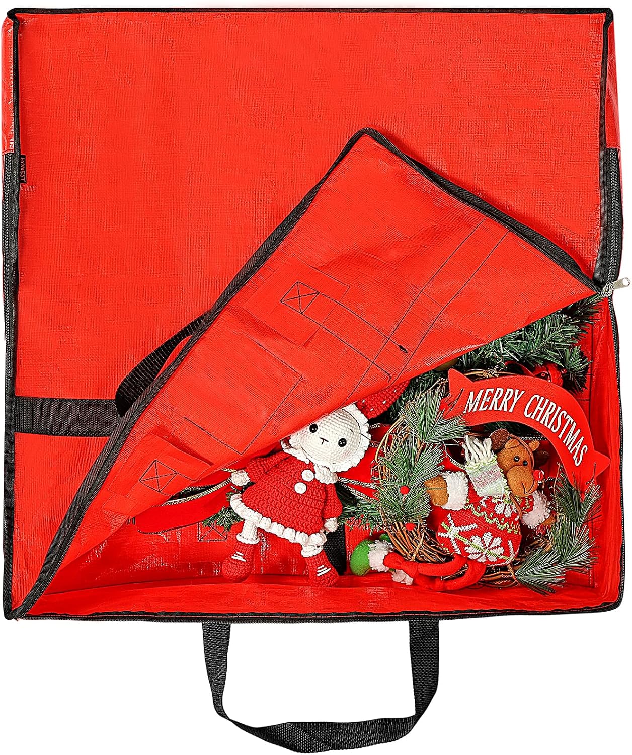 HOMEST Christmas Wreath Storage Container, Wreath Bag, Durable Material, Zipper, Extra Securing Straps, Reinforced Handles, Dust, Pest Protection, 24" Premium Wreath Storage Organizer Box