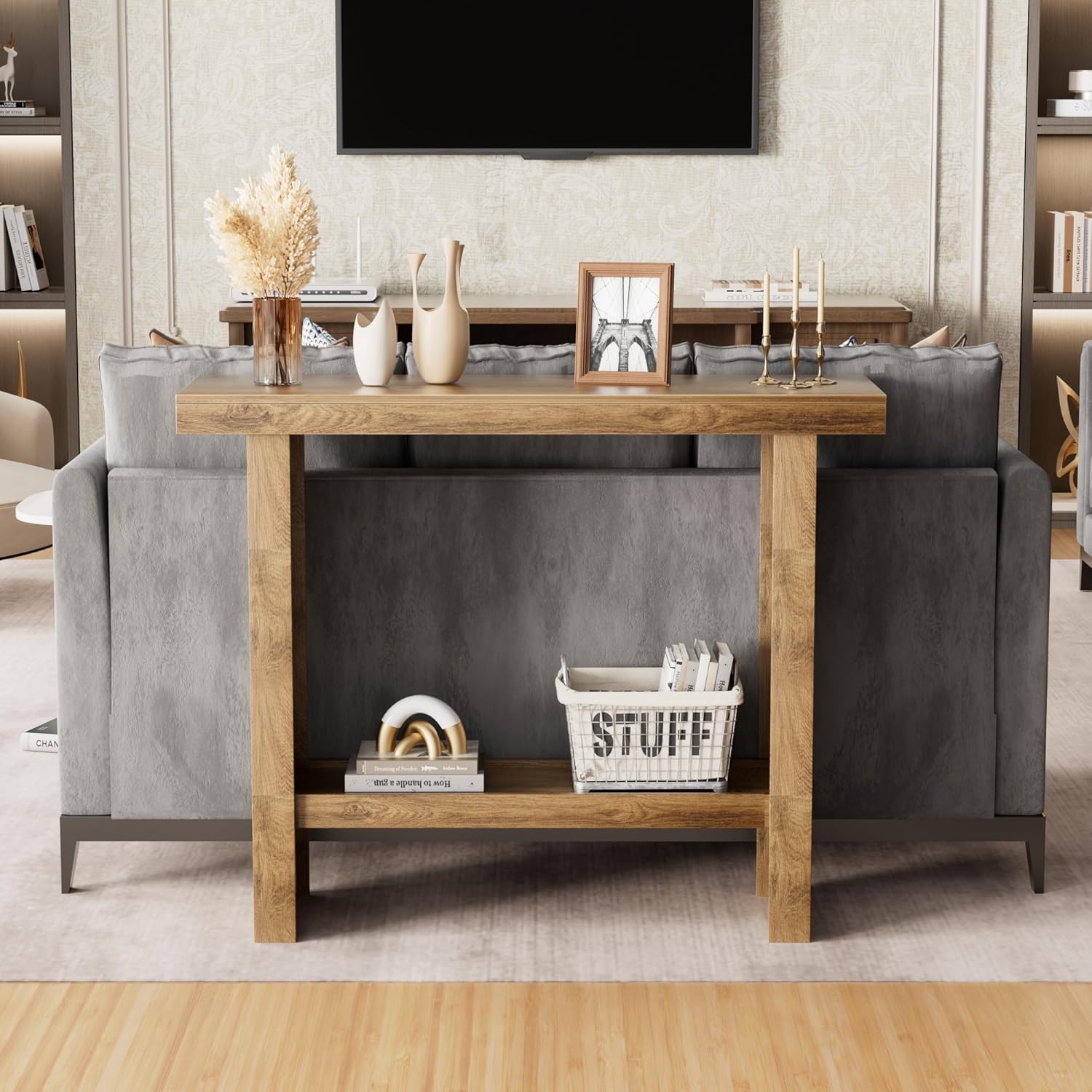 LIFECHOVY Farmhouse Wood Entryway Table Narrow Console Tables with Storage Behind The Couch Sofa, Entrance Side Table with Shelves for Hallway, Living Room, Foyer, Rustic