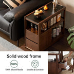 Solid Wood End Table with Storage Drawers, Narrow Side Table for Couch | 2 drawers, hidden wheels and slim design make this narrow side table perfect for couches, bedrooms and small spaces.