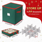 Christmas Ornament Storage Box Stores 64 Ornaments, with Adjustable Dividers, 4 Removable Trays, Dual Zippers, Non-Woven Christmas Ornament Organizer Holder, Christmas Ball Storage Container