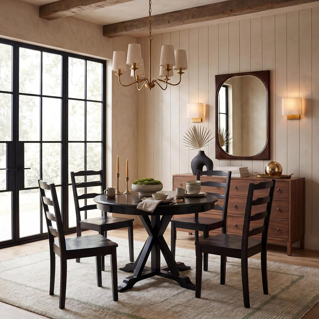 SAFAVIEH Home Collection - Shay Black 5-Piece Wood Dining Set, Traditional Round Table and 4 Chairs, Kitchen or Dining Room (DNS9205B)