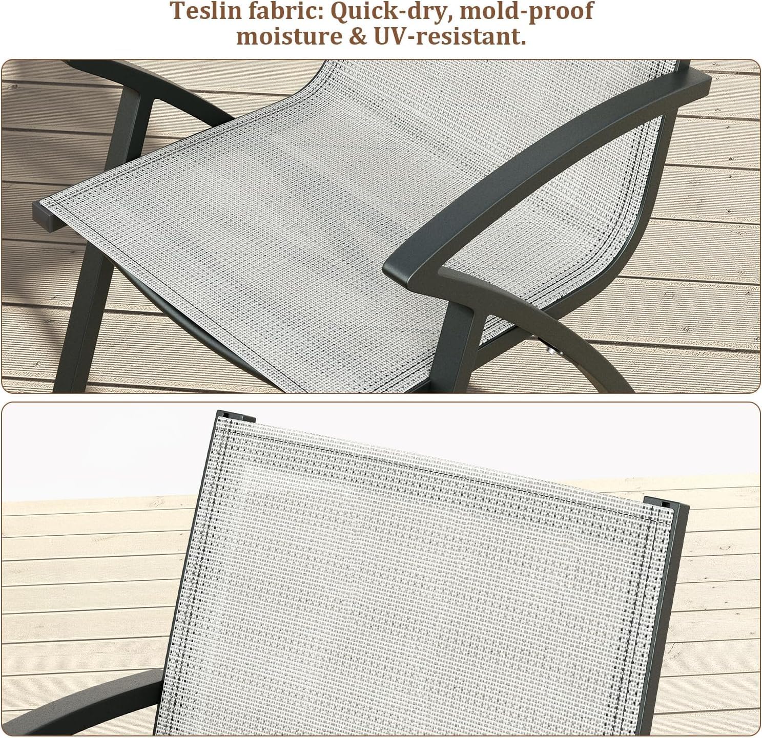 Set of 2 Outdoor Patio Chairs with Lightweight Frame & 100° Adjustable Back, Aluminum Sling Back Dining Chairs with Extra Wide Seat and Armrest for Garden Camping Beach Deck Poolside