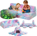 10Pcs Modular Kids Play Couch Glow, Convertible Play Fort Kids Couch, Instant Rebound 28D Foam Toddler Couchs, Kid Sofa for Playroom, Bedroom Furniture, Colorful and Unicorn
