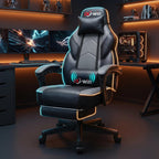 DL-win Gaming Chair for Adults with Footrest, Ergonomic Computer Gamer Chair with Massage Lumbar Support, High Back Reclining Gaming Chair, Adjustable Swivel Desk Chair for Home Office, Grey