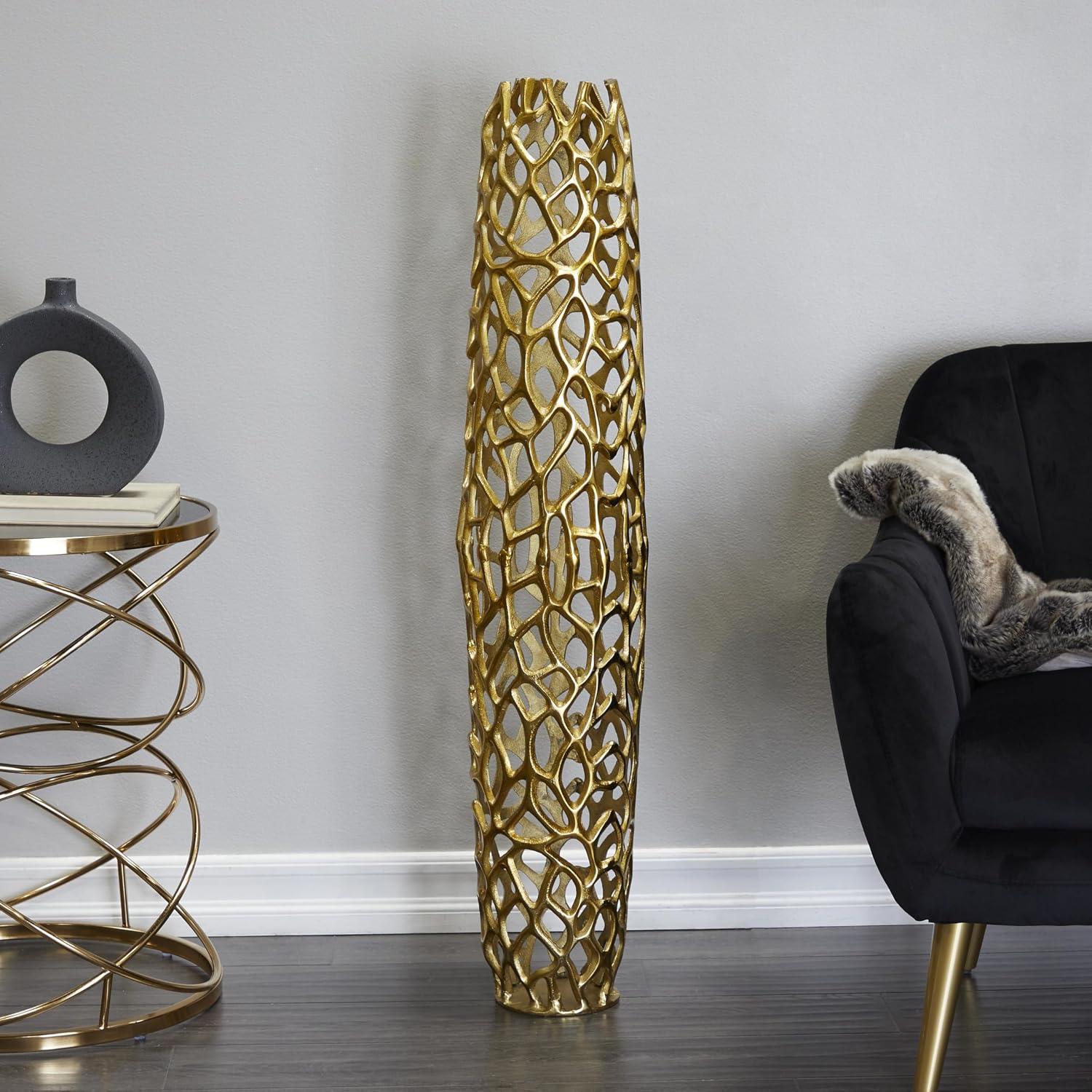 Deco 79 Aluminum Metal Coral Decorative Vase Centerpiece Vase, Vase for Home Decoration 10" x 10" x 45", Gold
