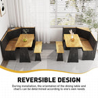 Kitchen Breakfast Nook Table Set - Solid Wood Corner Bench Dining Set for 4-6 People, L Shaped Bench for Dinner Room, Space Saving Kitchen Booth Seating with Table for Small Space, Ink Black