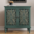 ARTPOWER Accent Cabinet with 2 Doors, Vintage Carved Wood Storage Cabinet, Sideboard Buffet Cabinet with Storage Credenza for Living Room, Kitchen, Dining Room, Entryway, Hallway, Green