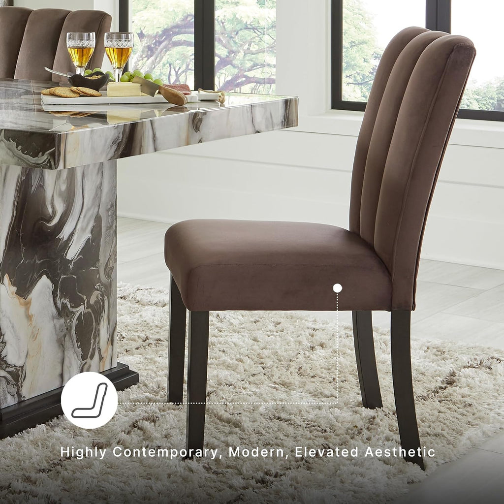 Signature Design by Ashley Jazmore Dining Chairs Set of 2, Contemporary Upholstered Velvet Side Chairs, Comfortable Cushioned Seat and Solid Wood Frame, Ideal for Dining Rooms, Mocha Brown