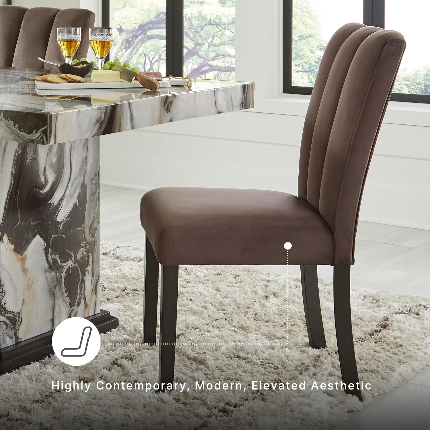 Signature Design by Ashley Jazmore Dining Chairs Set of 2, Contemporary Upholstered Velvet Side Chairs, Comfortable Cushioned Seat and Solid Wood Frame, Ideal for Dining Rooms, Mocha Brown
