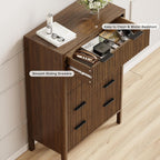 47 Inch Tall Dressers for Bedroom Fluted 5 Drawer Dresser, Wooden Dresser Modern Chest of Drawers Dressers with Organizer Storage for Bedroom, Living Room, Entryway, Walnut
