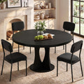 iPormis 47.2" Round Dining Table Set for 4, 5-Piece Kitchen Table & Chairs Set for 4, Dining Room Circle Table with 4 Upholstered Chairs for Small Space, Black Table + 4 Black Chairs