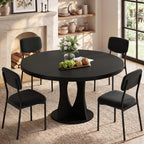 iPormis 47.2" Round Dining Table Set for 4, 5-Piece Kitchen Table & Chairs Set for 4, Dining Room Circle Table with 4 Upholstered Chairs for Small Space, Black Table + 4 Black Chairs
