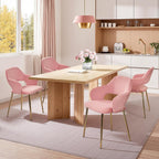 VECELO Velvet Dining Chairs Set of 6, Modern Upholstered Kitchen Chairs with Cushion, Padded Backrest and Metal Legs, Pink