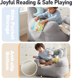 little dove Bean Bag Chairs for Kids, Comfy Bean Bag Chair with 2 Plush Toys, Toddler Chair with Pocket, Stuffed Lazy Sofa with Filler for Boys and Girls, Kids Chairs for Gaming, Reading, Grey