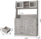 67'' Tall Kitchen Pantry Cabinet with Microwave Shelf, Sideboard Hutch Storage Cabinet with Doors, Shelves and Drawers, Wooden Coffee Bar, Sideboard Buffet Cabinets with Storage for Office(Grey)