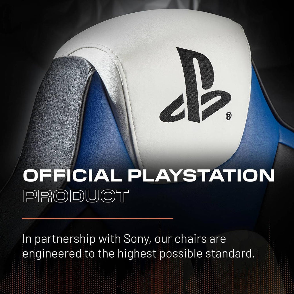 X ROCKER Playstation Legend 2.1 Gaming Chair with Speaker, Wireless Bluetooth Audio Console Gaming Chair, Voice Activated Vibration, Official Playstation for PS5 PS4 PC Mobile - WHITE BLUE BLACK