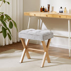 Royal Windsor Vanity Stool,Square Ottoman Stool Foot Rest,Upholstered Vanity Chair Foot Stool with Metal X Legs, Small Vanity seat for Entryway,Bedroom and Living Room,Light Grey+Yellow