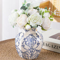 Blue and White Vase, Chinoiserie Ceramic Vase for Centerpiece, 5.91" Vintage Flower Vase for Living Room, Office,Home Decor,French Country Decor