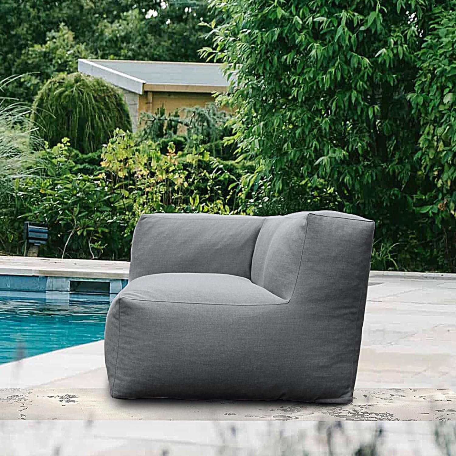 Dineli Modern Arm-Rest Chair Coner Chair Outdoor Furniture Comfy Patio Couch Sofa Outdoor Bean Bag Chair Creating a Unique Patio Garden Modular Contemporary Sofa Lazy Sofa for Outside - Dark Gray