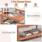 Tangkula Wood Outdoor Coffee Table, 2-Tier Patio Coffee Table with Slatted Hardwood Tabletop & Storage Shelf, Rectangle Wood Table for Deck, Garden, Balcony, Indoor or Outdoor Use (Natural)
