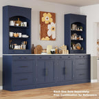 Polibi 83.7''H Kitchen Pantry, Freestanding Tall Kitchen Hutch with 5 Storage Drawers and Adjustable Shelf, Cupboard Storage Cabinet with Faux Marble Top for Dining, Kitchen (Blue)