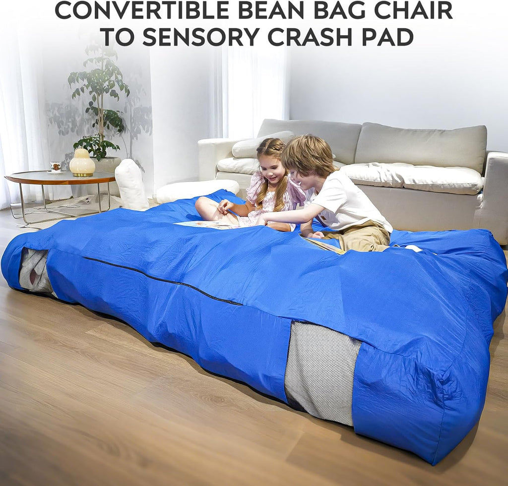 Bean Bag Chair and Sensory Crash Pad, Convertible Beanbag Folds from Lazy Chair to Floor Sensory Crash Pad, Giant Lazy Sofa Chairs with Memory Foam Filling, Machine Washable
