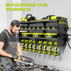 POKIPO Large Power Tool Organizer Wall Mount with Charging Station,4 Layer Heavy Duty Metal Tool Storage Rack Loads 600lbs with 8 Cordless Drill Holder,Battery Utility Rack Loads with 4 Power Strip