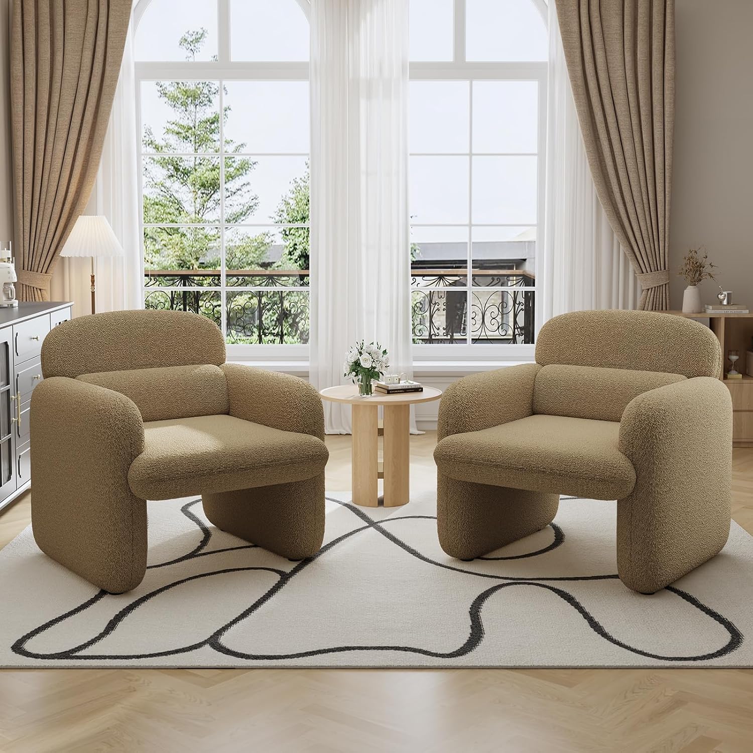 Furniliving 30.5" Chenille Accent Chair, Modern Upholstered Armchair with Solid Wood Legs, Comfy Reading Chair for Living Room Bedroom, Wide Single Sofa Chair（Yellow，Set of 1）
