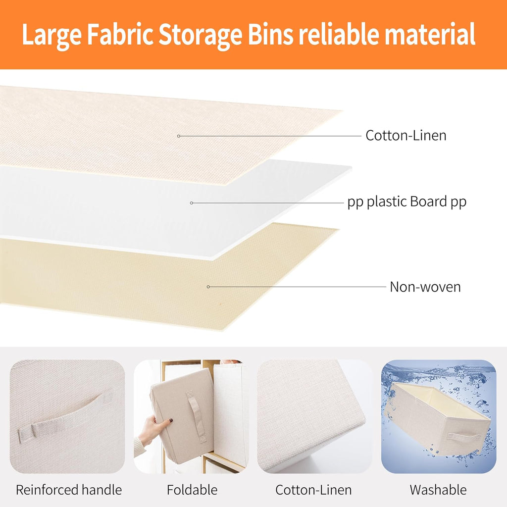 linen closet organizers and storage, Large Storage Baskets, washable, clothes organizer with handle, sweater organizer for closet (Beige, 15¾"x11¾ x9¾)