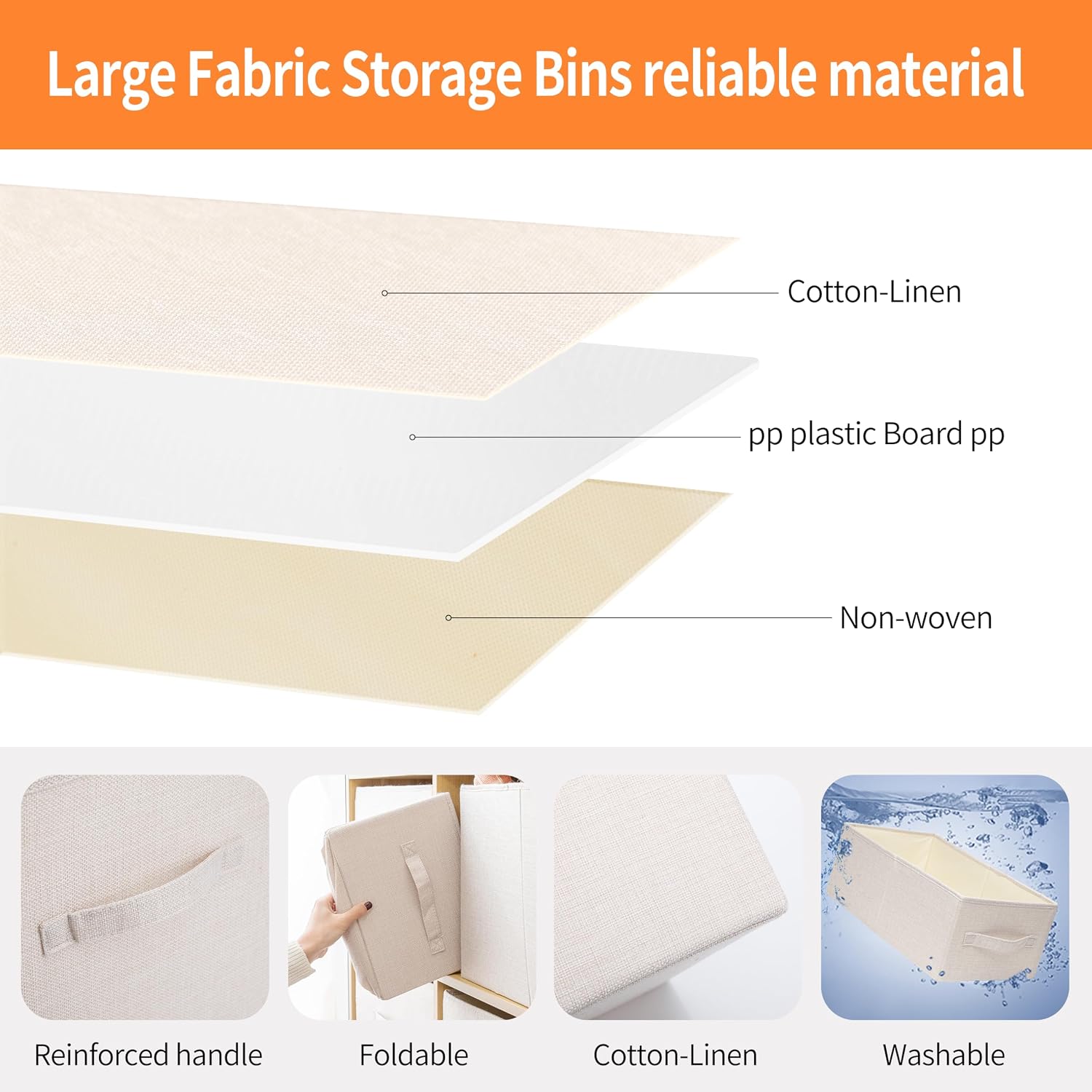 linen closet organizers and storage, Large Storage Baskets, washable, clothes organizer with handle, sweater organizer for closet (Beige, 15¾"x11¾ x9¾)