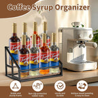 YQBRAO 2-Tier Coffee Syrup Organizer, 8-Bottle Rack, Rustic Brown | Holds up to 8 bottles in two raised rows for coffee bars, kitchens, counters, and beverage stations.