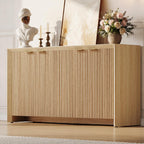 ONBRILL Fluted Sideboard Buffet Cabinet with Storage, Wooden Modern Fluted Sideboard with 4 Doors and 5 Adjustable Shelves, Coffee Bar Table for Dining Room, Hallway, Kitchen (Natural Oak)