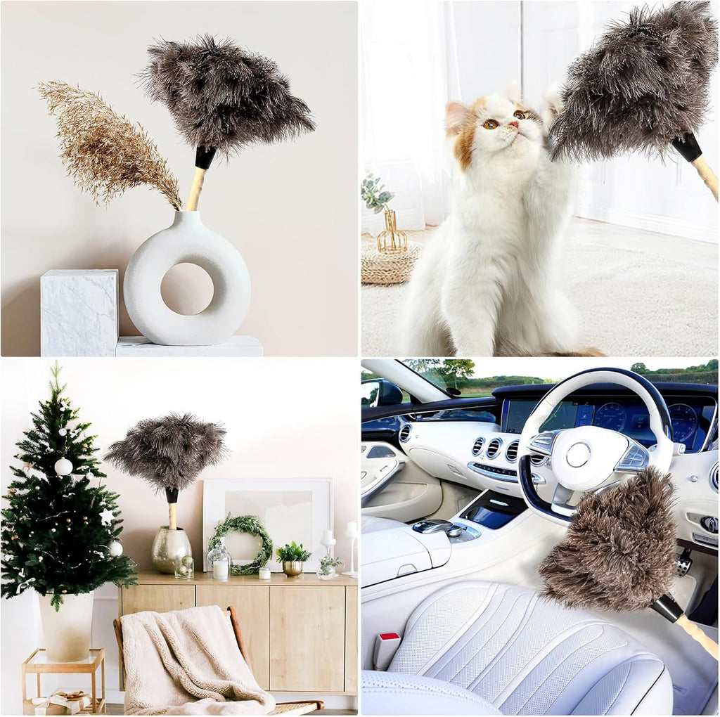 2pcs Ostrich Feather Dusters Natural Feathers Duster with Wooden Handle Natural Ostrich Feathers for Home Cleaning and Office Finishing Duster(2pcs，Length14”