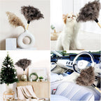 2pcs Ostrich Feather Dusters Natural Feathers Duster with Wooden Handle Natural Ostrich Feathers for Home Cleaning and Office Finishing Duster(2pcs，Length14”
