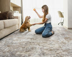 UERMEI 8x10 Area Rug Living Room Rugs - Washable Neutral Modern Abstract Soft Thin Large Rug Indoor Floor Non Slip Rug Carpet for Bedroom Under Dining Table Home Office Decor - Brown Grey