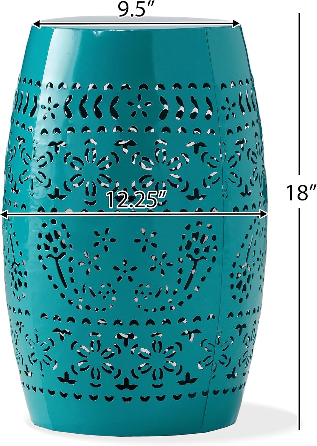 12" Metal Side Table with Floral Cutout for Balcony & Patio: 50 lbs Capacity, Rust-Resistant Teal Finish - No Assembly Required for Instant Decor Upgrade