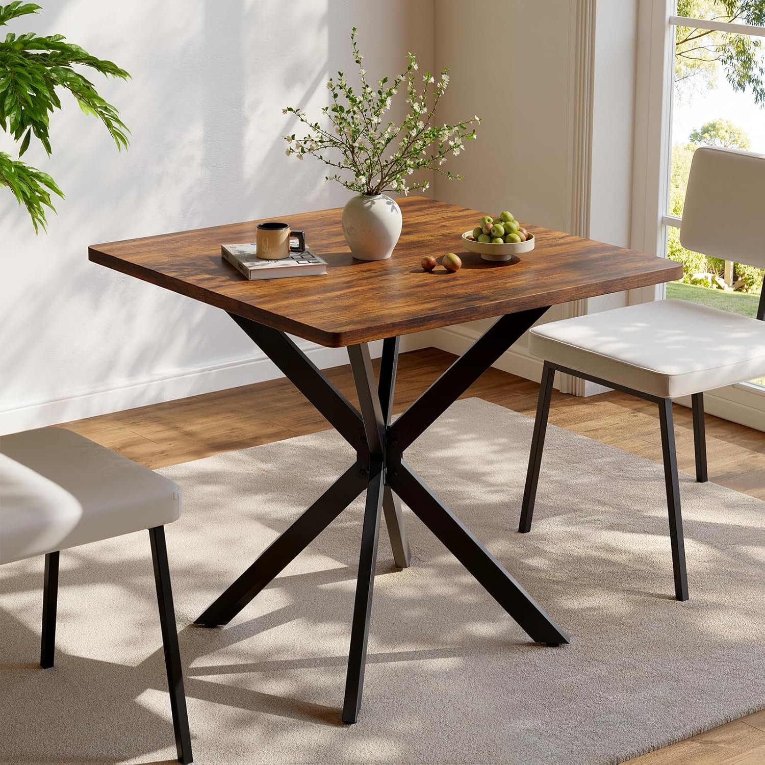 Unovivy 31.5" Small Square Dining Table for 2-4, Space Saving Kitchen Dinner Table, Industrial Compact Modern Dining Room Desk for Kitchen, Apartment, Rustic Brown