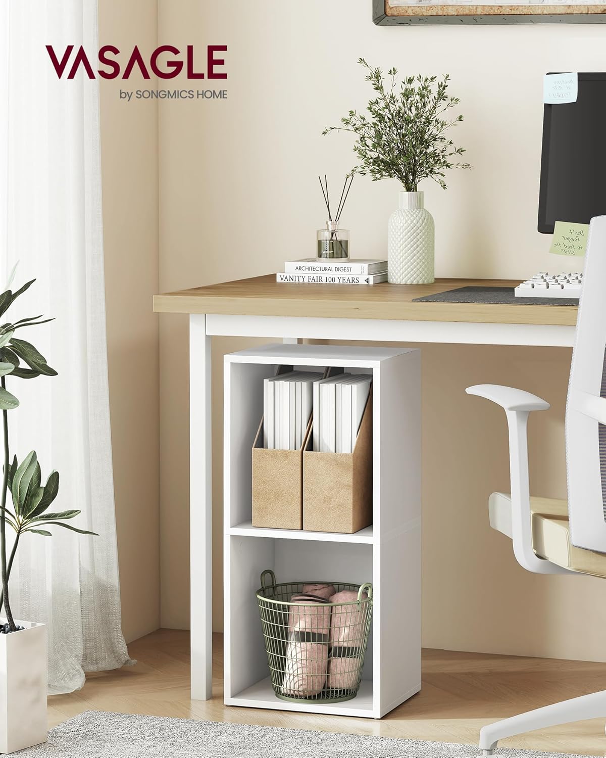 VASAGLE Custos Collection - Bookshelf, 2-Tier Bookcase, Book Shelf, Open Storage Shelf, 9.4 x 11.8 x 25.2 Inches, for Living Room, Home Office, Dining Room, Cloud White ULBC432W01