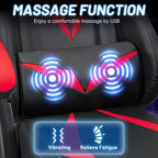 HOFFREE RGB Gaming Chair with Speakers and Massage Ergonomic Computer Chair with Lights and Footrest Reclining Video Game Chairs for Adults Red and Black