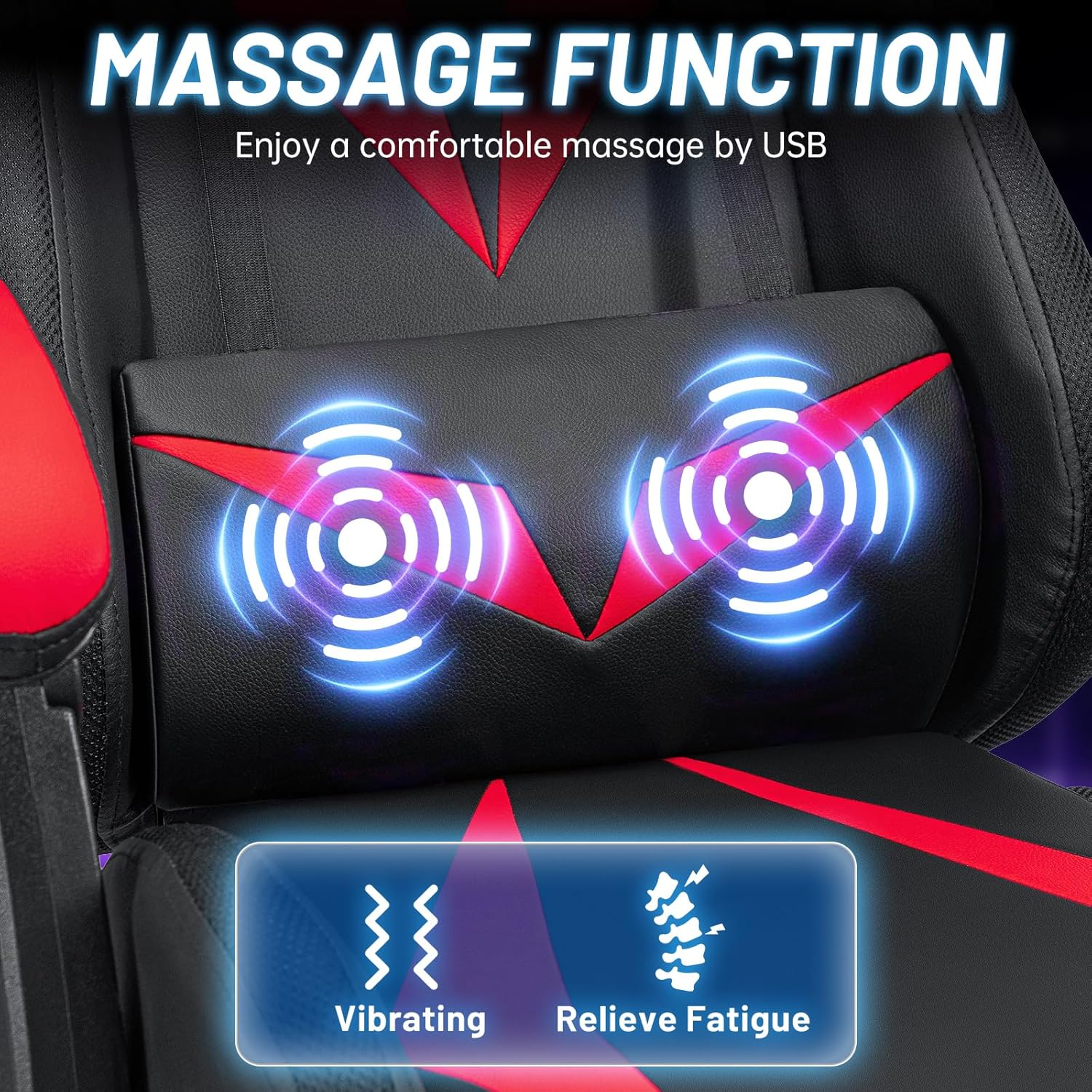 HOFFREE Gaming Chair Massage with Bluetooth Speakers and Led Lights Ergonomic Computer Gaming Chair with Footrest RGB Video Game Chair with High Back Lumbar Support Red and Black
