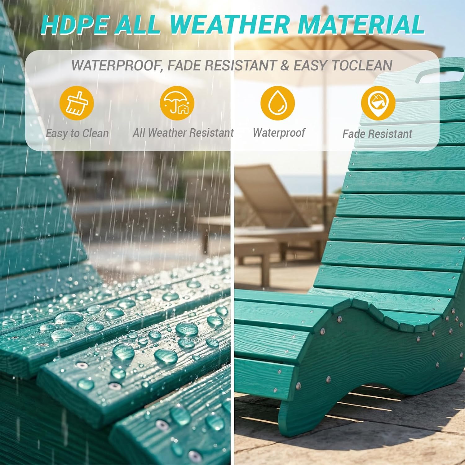 Skybright HDPE Pool Lounge Chairs Set of 2, in-Pool Chaise Lounge Outdoor with Wheels, S Shape Patio Sun Shelf Lounger for Poolside, Deck, Patio, Beach