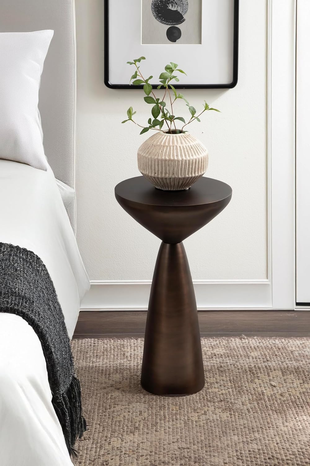 Kate and Laurel Steeves Modern Sophisticated Metal Side Table, 13 x 13 x 23, Bronze, Contemporary Pedestal End Table with Unique Sculptural Design for Use as Bedroom Nightstand