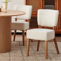 Stackable Dining Chairs Set of 2, Modern Fabric Upholstered Kitchen Side Chairs, Mid Century Modern Dining Room Chair with Oak Wood Grain Color Metal Legs for Small Spaces, White