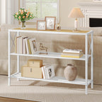 Hoctieon Industrial Console Table, 3 Tier Entryway Tables, Hallway Desk, Narrow Sofa Tables with Shelves, Entrance Table for Entryway, Living Room, Foyer, Hallway, Office, Oak Beige