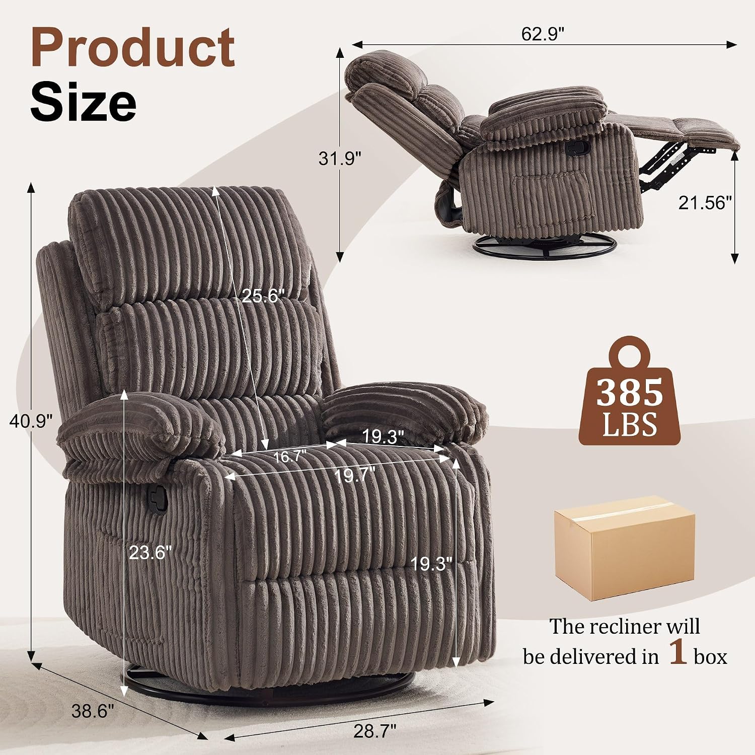 Korser Rocking Recliner Chair, Nursery Rocker Chair for Adults, Small Recliners for Small Spaces, Swivel Rocker Recliner with Cushion, Upholstered Rocking Chairs for Living Room, Apartment