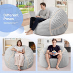 HABUTWAY Bean Bag Chair 3FT Big Bean Bag Chairs for Adults with Memory Foam Filled,3'Beanbag Chair with Soft Faux Fur Cover,Comfy Bean Bag Sofa for Classroom,Living Room,Bedroom-Light Grey&White