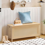 HOOBRO 39.4'' Storage Bench, Large Toy Box, Storage Chest with Faux Rattan Decoration, Toy Storage Organizer, Safety Hinge and Sturdy Support, for Living Room, Bedroom, Natural NL101CW01