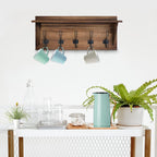 HBCY Creations Rustic Brown Solid Wood Wall Mounted Coat Rack with Shelf, 5 Hooks, 24" Long - Kitchen, Mudroom, Entryway, Bathroom - Includes Mounting Hardware, Coat Hanger, Dog Leash Hooks